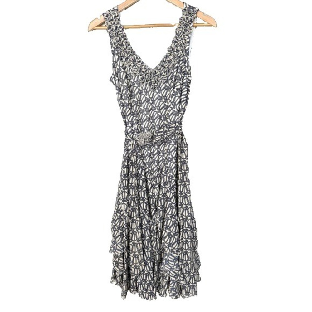 Equestrian Bit and Bridle Rope Print Midi Dress Womens 10 Ruffle Chiffon Western